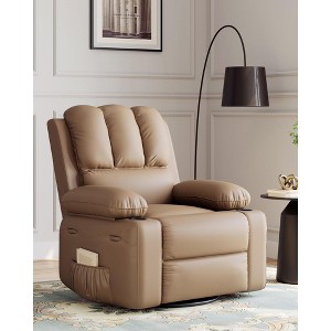 Manual Recliner Chair, Wide 68cm Seat PU Leather Reclining Sofa Chair, Modern Khaki Comfy Armchair for Bedroom or Living Room - 1 of 4