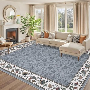 Coucheta Washable Rug Non-Slip Vintage Low Pile, Distressed Floral Rubber Backing Carpet for Kitchen Entryway Laundry,Multiple Sizes and Colors - 1 of 4