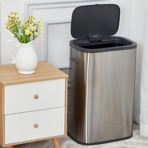 14.5 Gallon Trash Can with Pop-Up Lid, Stainless Steel Garbage Can Trash Bin Waste Basket for Bathroom, Kitchen, Bedroom, Living Room, Office - 1 of 4