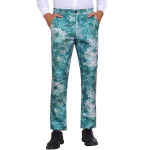 INSPIRE CHIC Men's Straight Leg Flat Front Floral Pattern Flower Printed Pants - 1 of 4