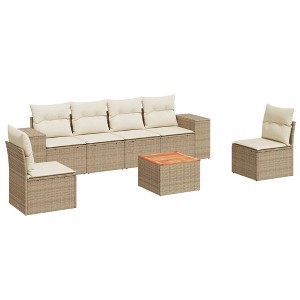 vidaXL 7 Piece Patio Sofa Set with Cushions Beige and Cream Poly Rattan - 1 of 4