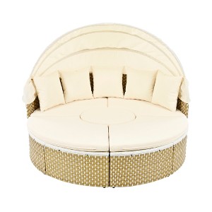 Gulches Beige Round Patio Chaise Lounges with Retractable Canopy - Outdoor Sectional Sofa Set - 1 of 4