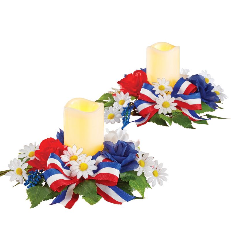 Collections Etc Patriotic Floral LED Lighted Candles - Set of 2 11 X 11 X 6, 1 of 3