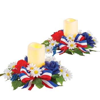Collections Etc Patriotic Floral LED Lighted Candles - Set of 2 11 X 11 X 6