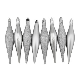 Northlight 8ct Silver Shatterproof 4-Finish Christmas Finial Drop Ornaments 6" (152.4mm) - 1 of 1