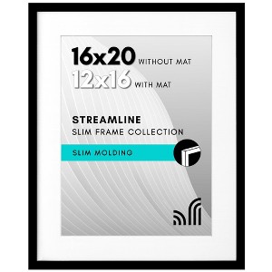 Americanflat 16x20 Picture Frame - Use as 12x16 Frame with Mat or Display 16x20 Photo Without Mat - Streamline Collection - Black - 1 of 1