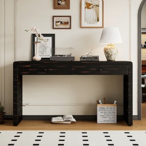 KIGFTSOD Curved Console Table - Wooden Entryway Table with 2 Drawers, Farmhouse Rustic Style for Entryway, Hallway & Living Room - 1 of 4