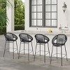 Set of 4 Outdoor Patio Barstools,Faux Wicker Bar Stools with Iron Frame,Modern Woven Bar Chairs for Garden or Balcony-Cuddlewood - 2 of 4