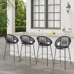 Outdoor PE Wicker Woven Barstools Set of 4,Patio Barstools with ron Frame,Modern Armrests Barstools for Poolside or Balcony-Coolbibila - 1 of 4