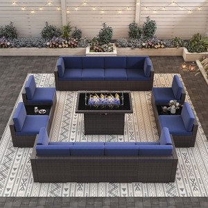 LayinSun 15 Piece Patio Furniture Set with Fire Pit Table, Outdoor Conversation Sets Wicker Rattan Sectional Sofa with Coffee Table - 1 of 4