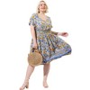 Women's V Neck Short Sleeve Midi Boho Floral Smock Waist Outfits A Line Dresses - Agnes Orinda - 3 of 4