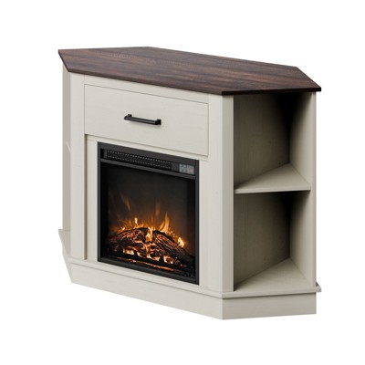 VEVOR Fireplace TV Stand, for TVs up to 50 inch, Farmhouse Entertainment Center with 18 inch Fireplace, White