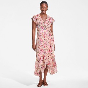 Lands' End Women's Chiffon Flutter Sleeve V-Neck Wrap Maxi Dress - X Large 
