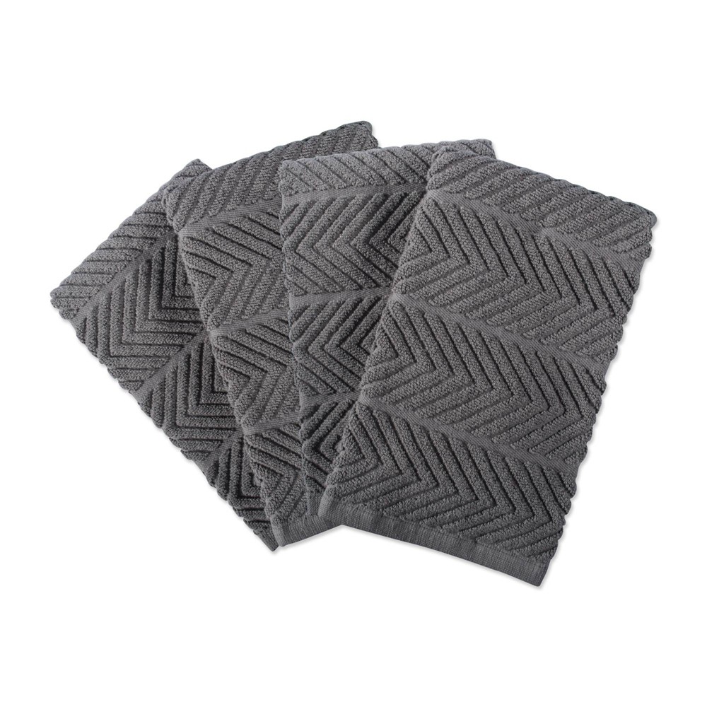 Photos - Towel 4pk Cotton Chevron Luxury Barmop  Gray - Design Imports