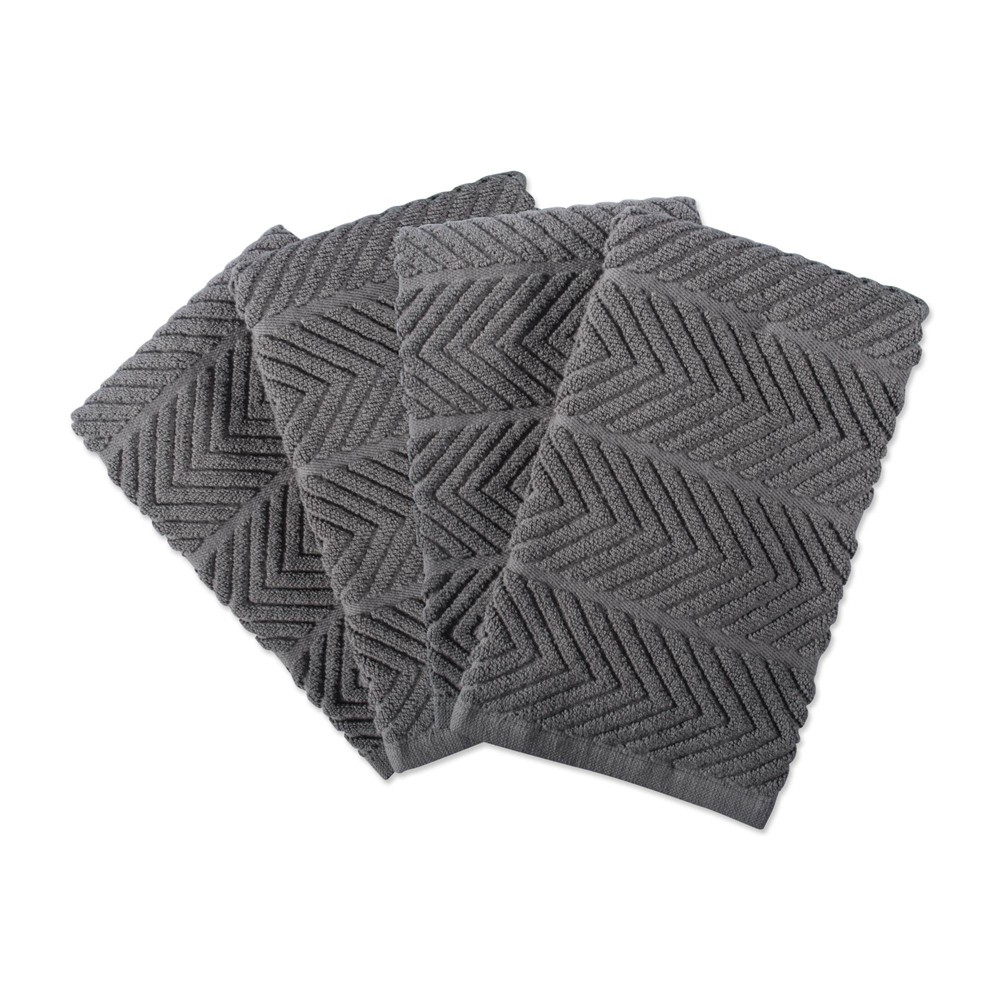 Design Imports 4pk Cotton Chevron Luxury Barmop Towels Gray: Kitchen Hand Towels, Classic Pattern, 100% Cotton