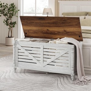 Wooden Storage Chest, Sturdy Large Storage Trunk, Entryway Bench Toy Chest Bench, Grey White - 1 of 4