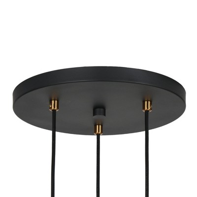 Matte Black and Gold 3-Light Glass Pendant Chandelier