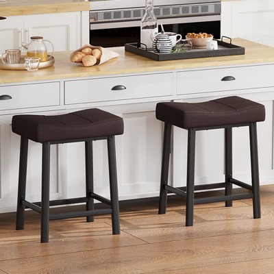 Counter Height 24" Barstools Set of 2, Modern Upholstered Counter Stool with Curved Surface, PU Leather Backless Saddle Stool, for Kitchen Home Bar