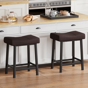 Counter Height 24" Barstools Set of 2, Modern Upholstered Counter Stool with Curved Surface, PU Leather Backless Saddle Stool, for Kitchen Home Bar - 1 of 4
