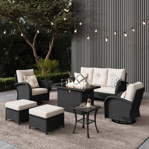LayinSun Outdoor Patio Furniture Set, Black Rattan Wicker Sectional Swivel Rocker Chairs Sets - 1 of 4