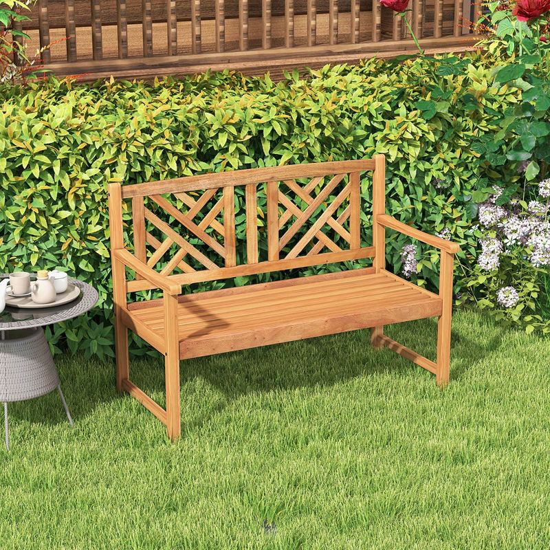 Costway Patio Acacia Wood 2-Person Slatted Bench Outdoor Loveseat Chair Garden Natural, 5 of 10