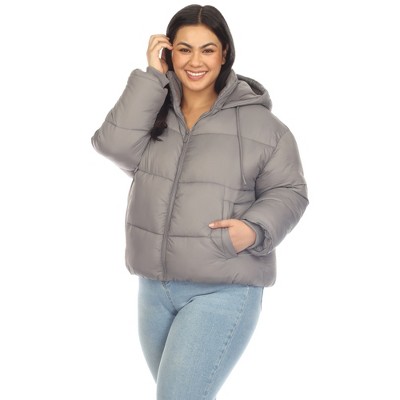 Plus Size Full Front Zip Hooded Bomber Puffer Coat  - White Mark