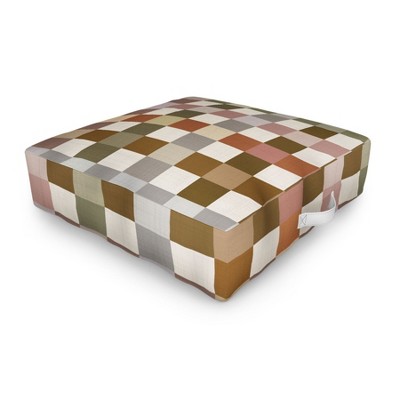 Ninola Design Multicolored Checker Natural Outdoor Floor Cushion - Deny Designs