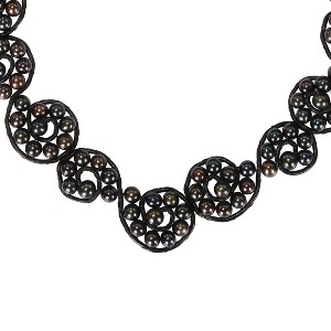 EVERLY JEWELRY | 6-6.5mm Black Potato Pearl Black Leather Swirl Necklace - 17 inch - 1 of 3