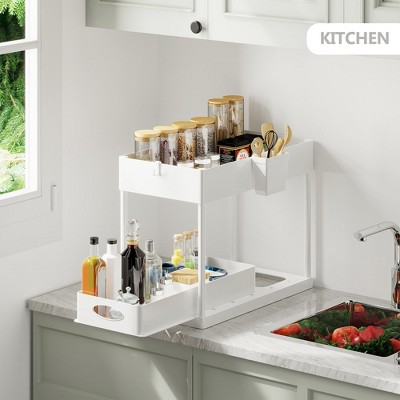 White Double Sliding 2-Tier Under Sink Organizer