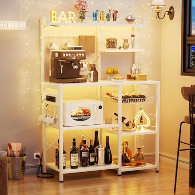 Aheaplus Kitchen Storage Shelf with Hooks, Coffee Bar with Charging Station and Shelves