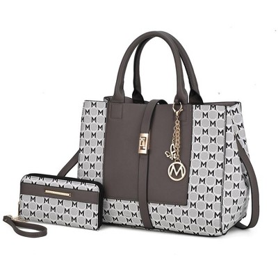 MKF Collection Yuliana Circular M emblem Print Satchel Bag with Wallet by Mia K