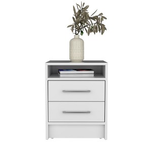 Gulches Cartiz 2-Drawer Nightstand, White Particle Board Bedside Table with Metallic Handles & Semi-Open Shelf - 1 of 4