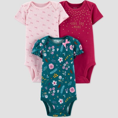 Carter's Just One You® Baby Girls' 3pk Short Sleeve Floral Bodysuits - Dark Green 3M