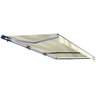 Ivory Semi-Cassette Motorized Patio Awning with LED Lights