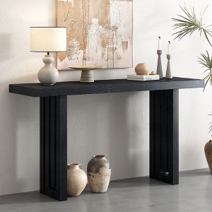 LOVMOR 59" Retro Console Table, Oak Veneer Entryway Table with Distinctive Side Shapes, for Entrance, Hallway, Living Room, Foyer, Corridor - 1 of 4