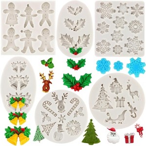 JDICTION Christmas Silicone Molds Snowflake Molds Snowflake Snowman Xmas Tree Reindeer Santa - 1 of 4