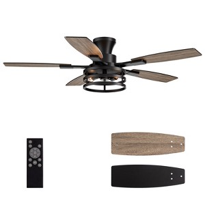 Siljoy 52 Inch Farmhouse Flush Mount Ceiling Fan with Lights and Dual Blades (Remote Included 5 Blades)for Patio Bedroom and Living room - 1 of 4