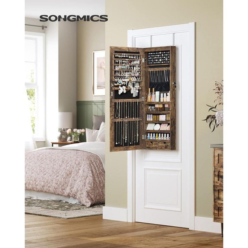 SONGMICS Hanging Mirror Jewelry Cabinet Wall/Door Mounted Jewelry Armoires with LED Interior Lights Jewelry Organizer Box Holder, 3 of 5