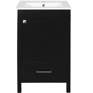Vynxaria 20-Inch Bathroom Vanity - Ceramic Sink, 1 Soft-Close Door/Drawer, Double-Layer Door Organizer, Divider Drawer, Adjustable Foot Pads, Black - 1 of 4