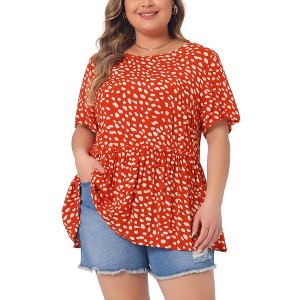 Agnes Orinda Women's Plus Size Polka Dot Peplum Dressy Casual Short Sleeve Blouse - 1 of 4