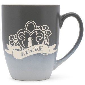 100 North Floral Heart 10 Ounce Gray and White Two Toned Ombre, Comfortably Fits Your Hands, Ceramic Tea Coffee Cup Mug, Amore - 1 of 1