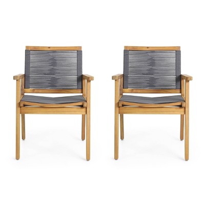 Mcgill 2pc Patio Acacia Wood Dining Chairs with Rope Seating - Teak/Dark Gray - Christopher Knight Home