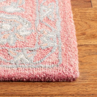 Handmade Pink and Ivory Wool Medallion Runner Rug 2'3" x 11'