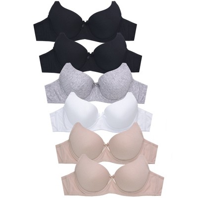 PACK OF 6 SOFRA WOMEN'S FULL COVERAGE COTTON BLEND SOLID T SHIRT BRA NEUTRAL COLORS (BR4560P)