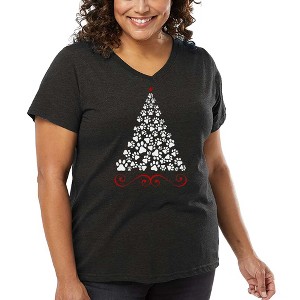 LA Pop Art Paw Christmas Tree - Women's Word Art V-Neck - 1 of 4