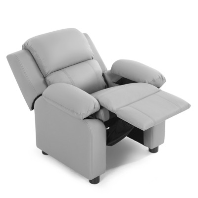 Tangkula Deluxe Padded Kids Sofa Armchair Recliner Headrest Children w/ Storage Arms Gray
