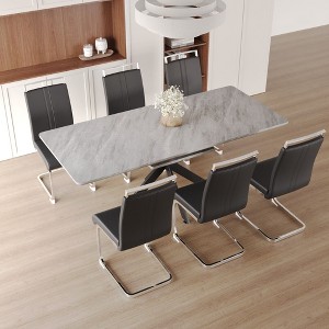 NicBex 62.4"-78.15" Dining Table Set for 6 Modern Extendable Dining Table with Metal Base with 6 Upholstered Chairs - 1 of 4