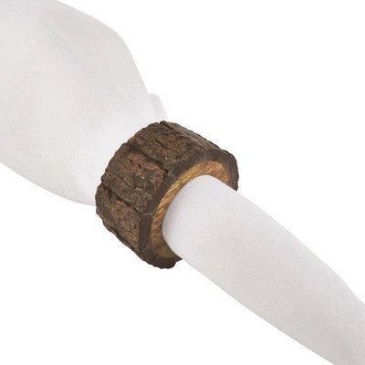 Natural Brown Wood Bark Napkin Ring Set of 4