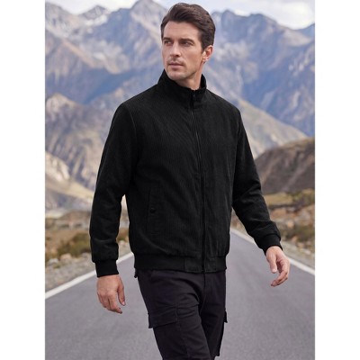 INSPIRE CHIC Men's Corduroy Lined Full Zip Trucker Shacket Vintage Winter Bomber Coat Jacket with Pockets Large Black — фото 2