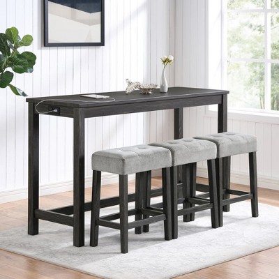 4 Piece Dining Table Set, Bar Table and Chairs Set, Bar Table Set with Power Outlet, for Living Room, Dining Room, Game Room